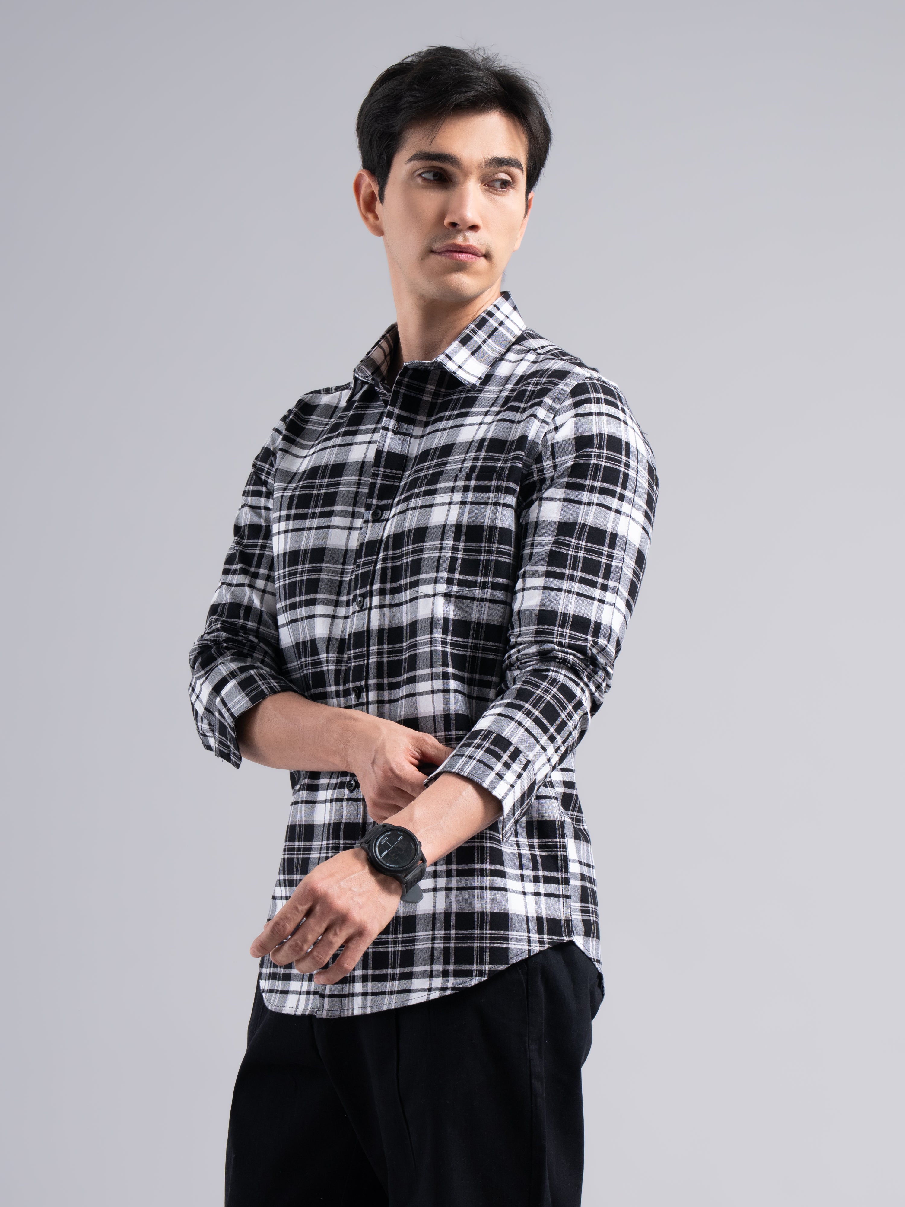 Big-Check Cotton Shirt – Black