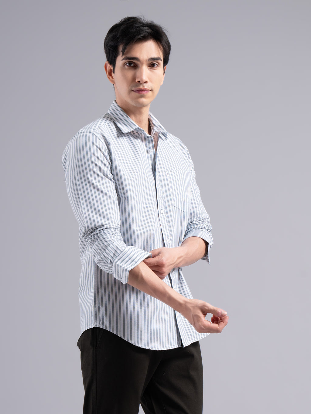Double-Stripe Cotton Shirt – Blue