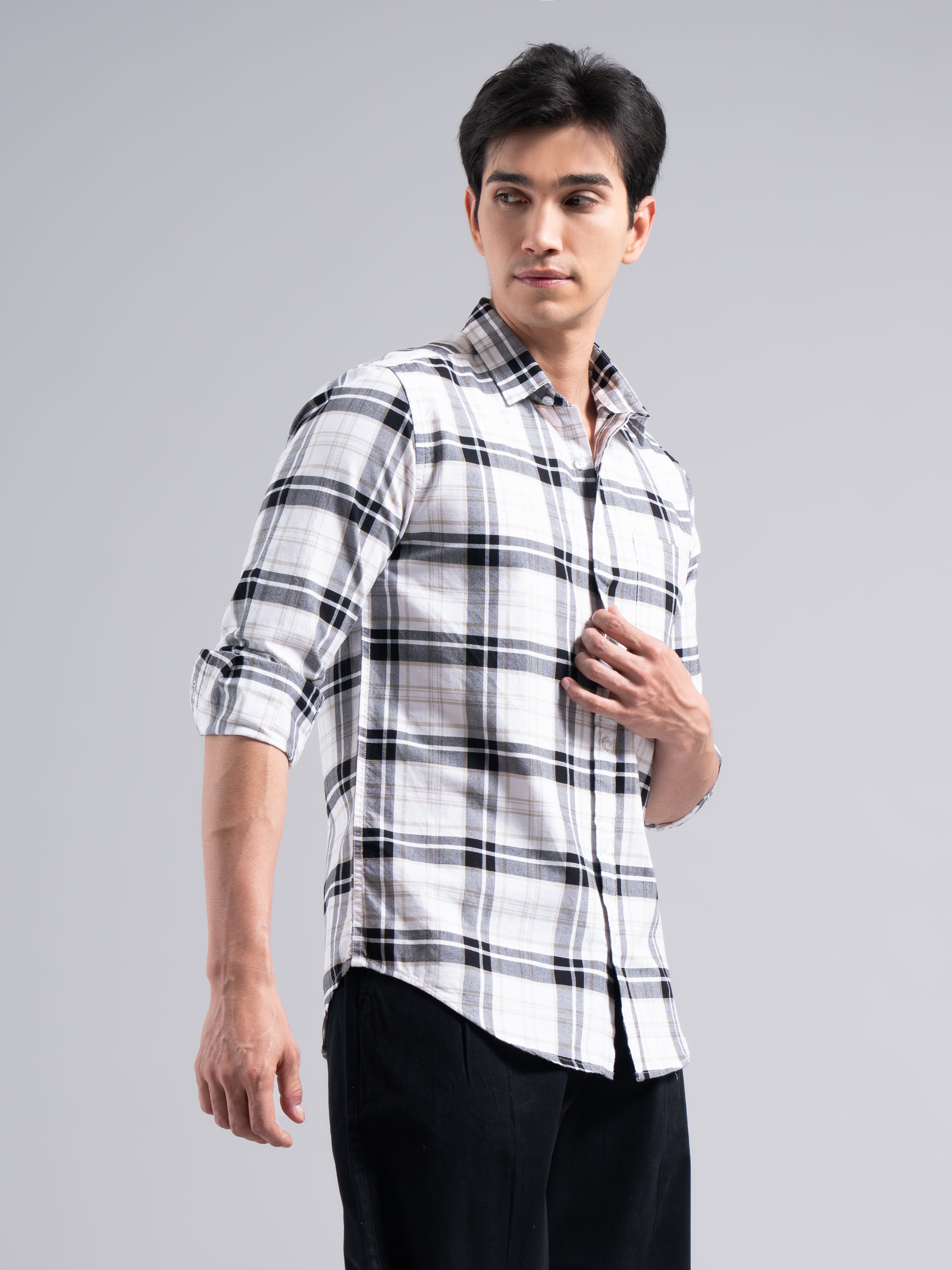 Big-Check Cotton Shirt – White