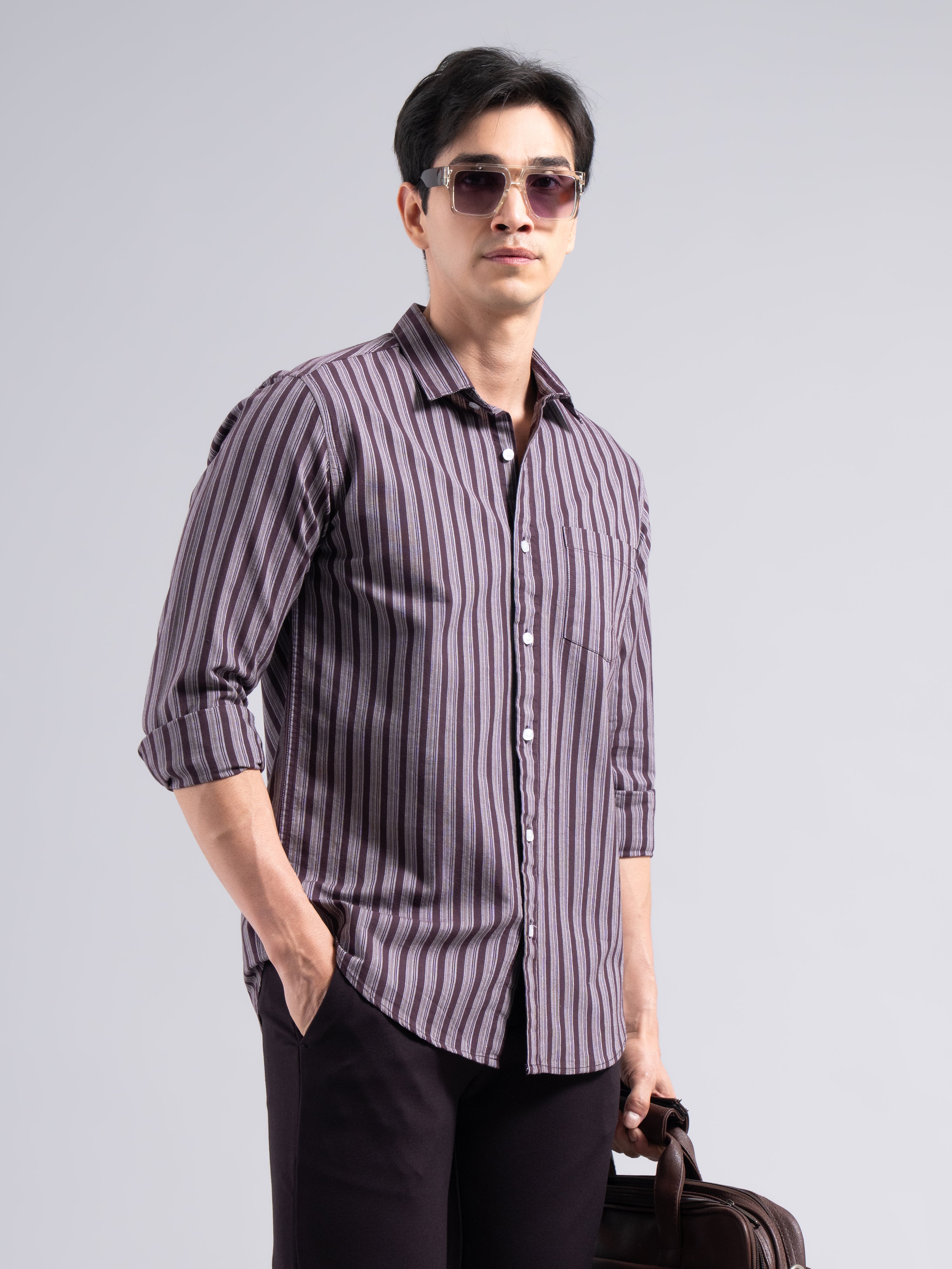 Classic Pinstripe Cotton Shirt – Maroon