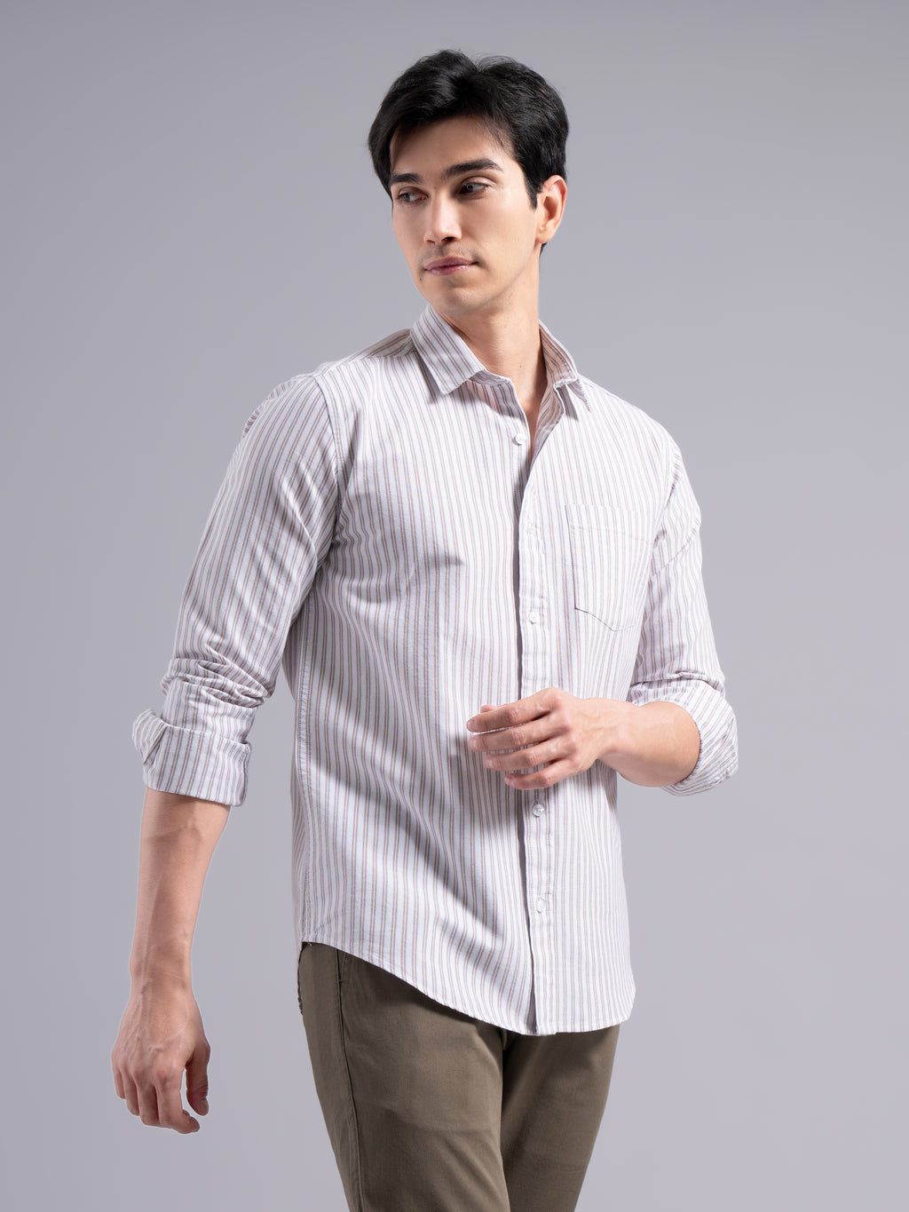Double-Stripe Cotton Shirt – Maroon