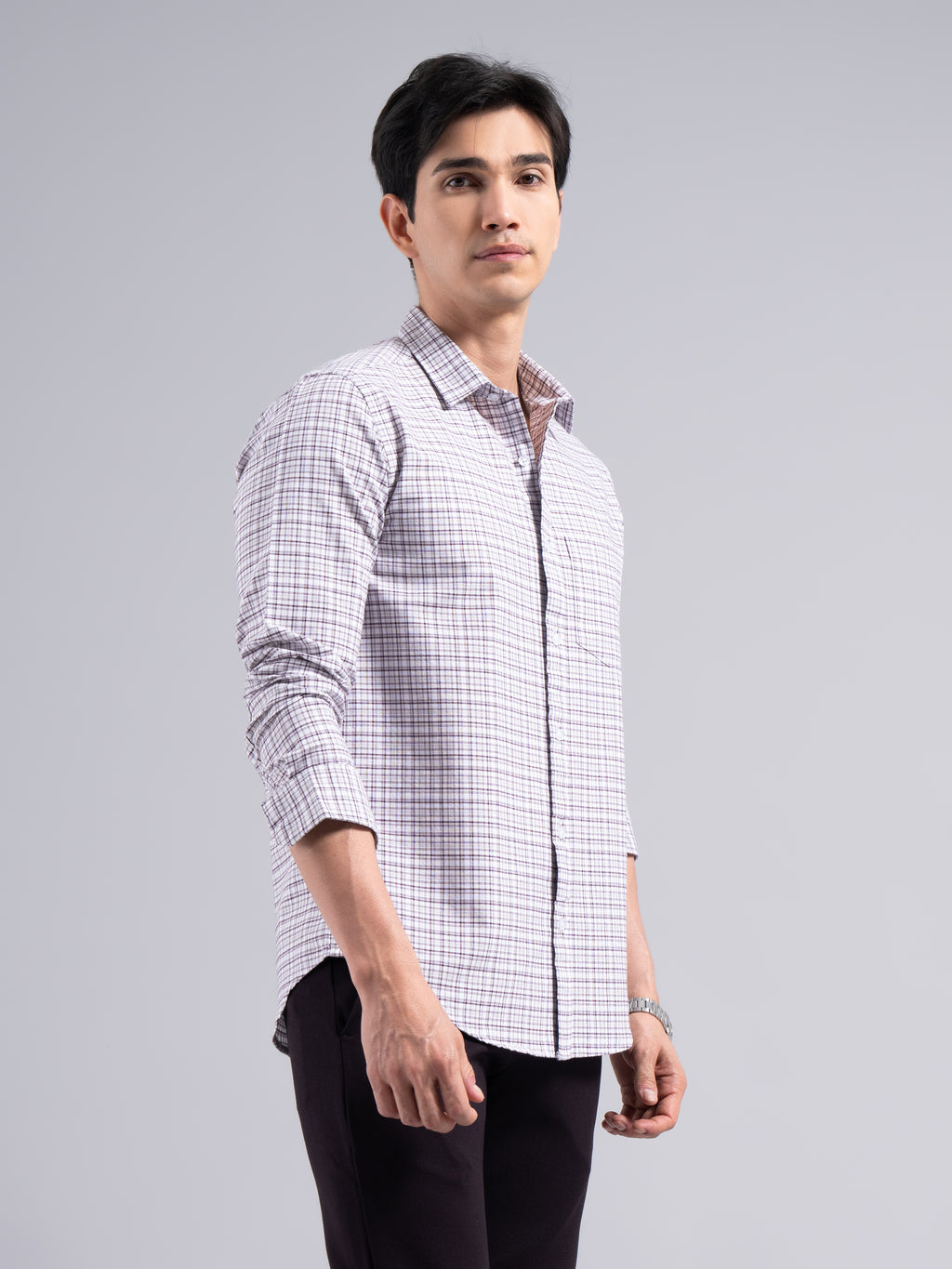 Soft Pastel-Check Cotton Shirt – Purple