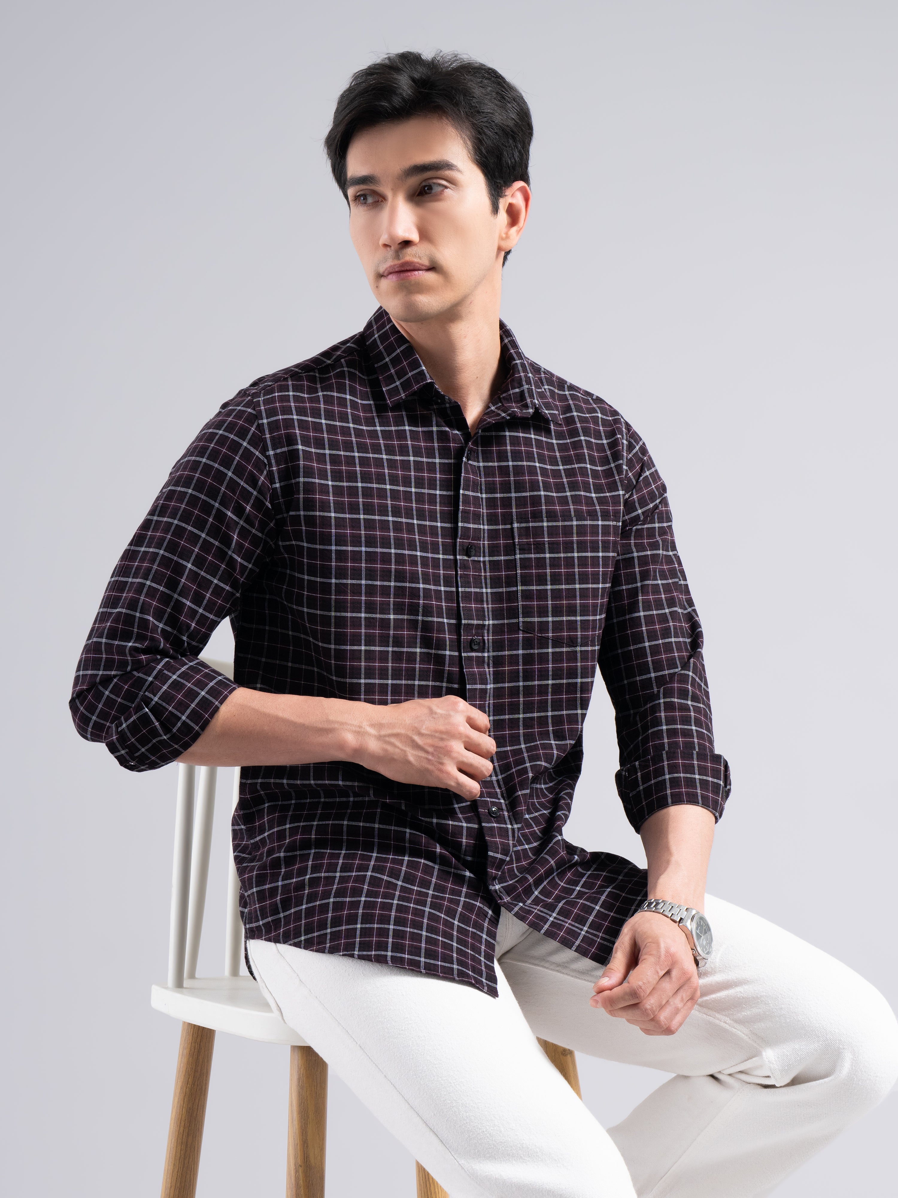Classic Check Cotton Shirt – Maroon