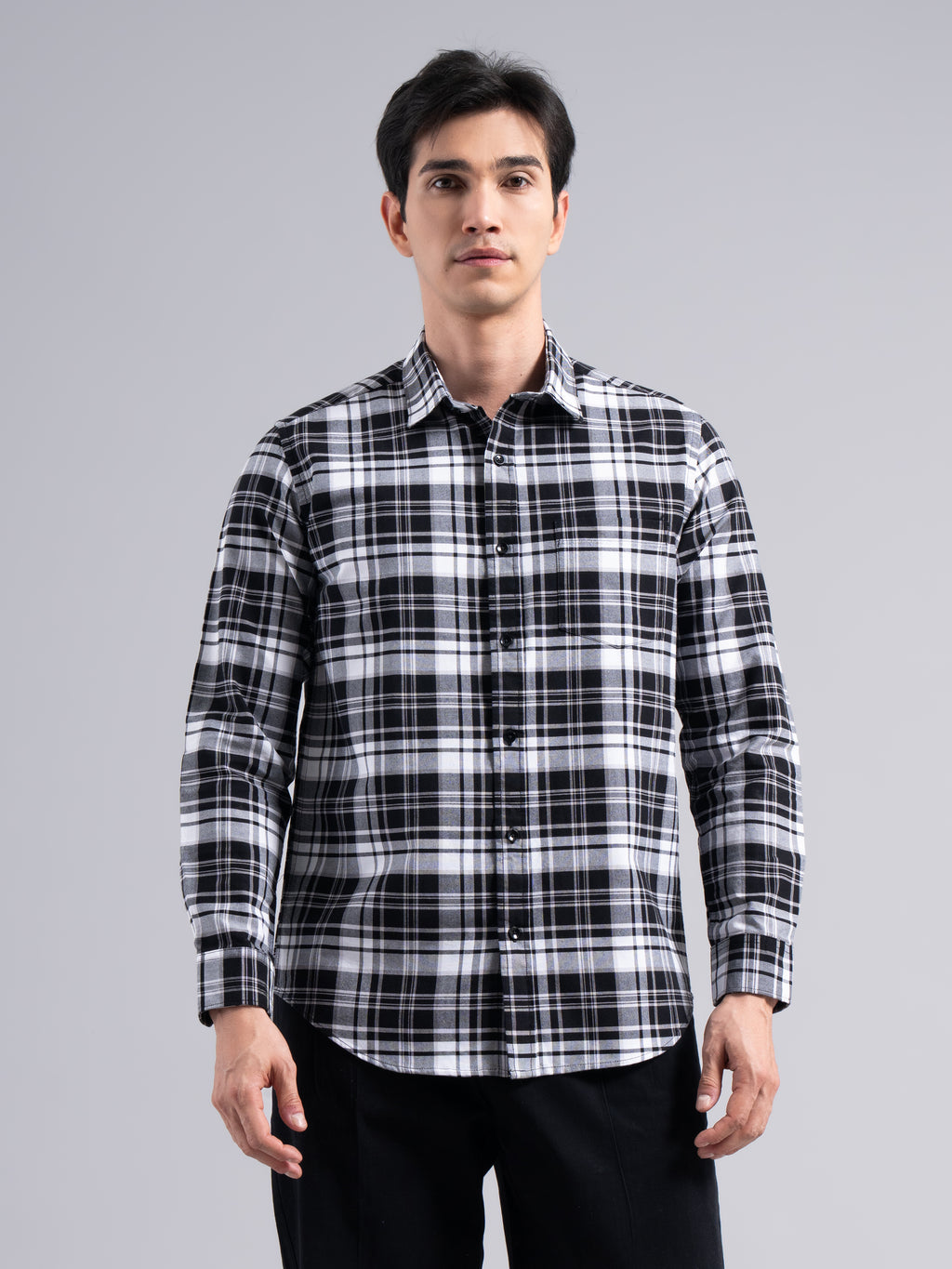Big-Check Cotton Shirt – Black