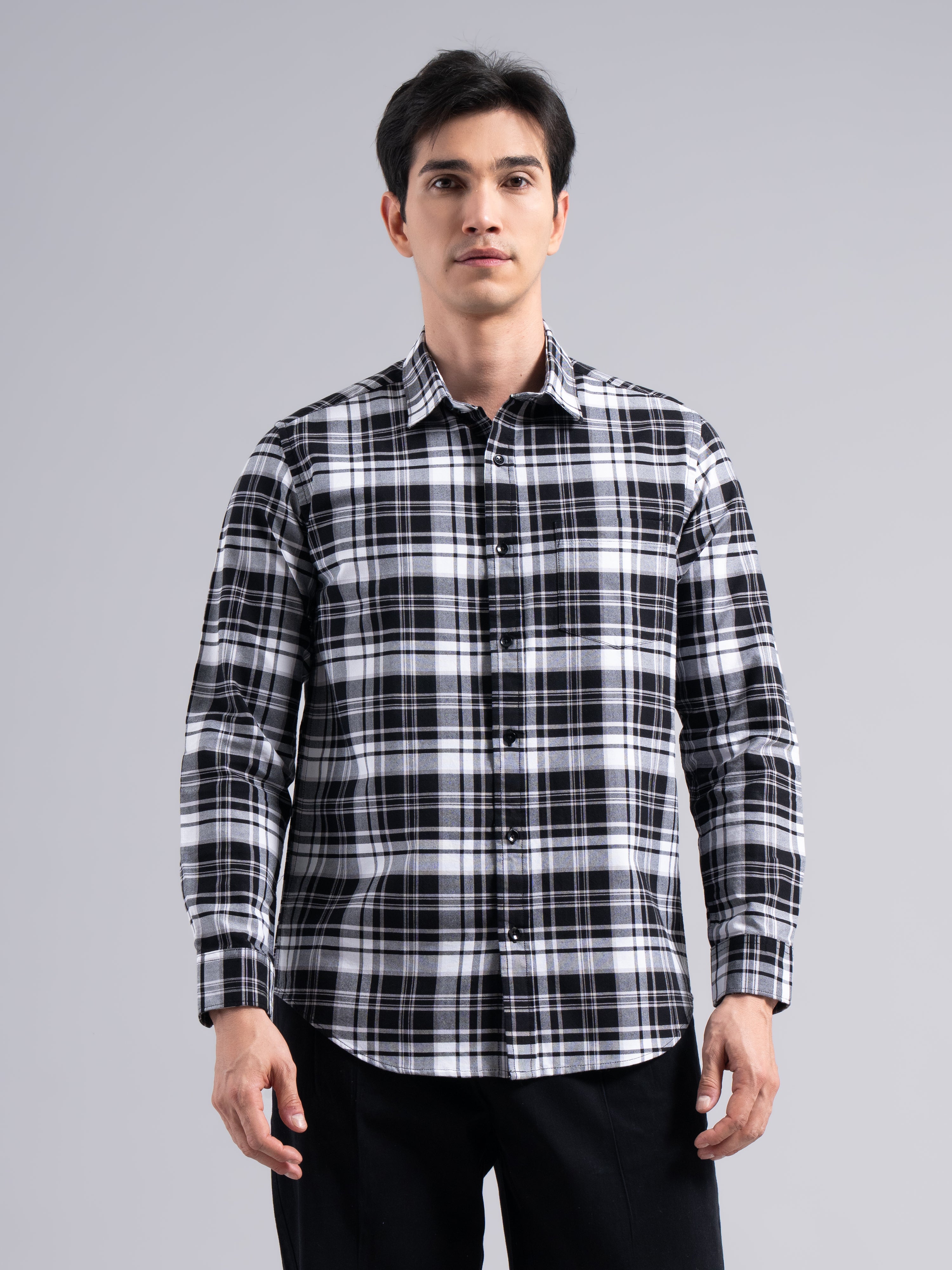 Big-Check Cotton Shirt – Black