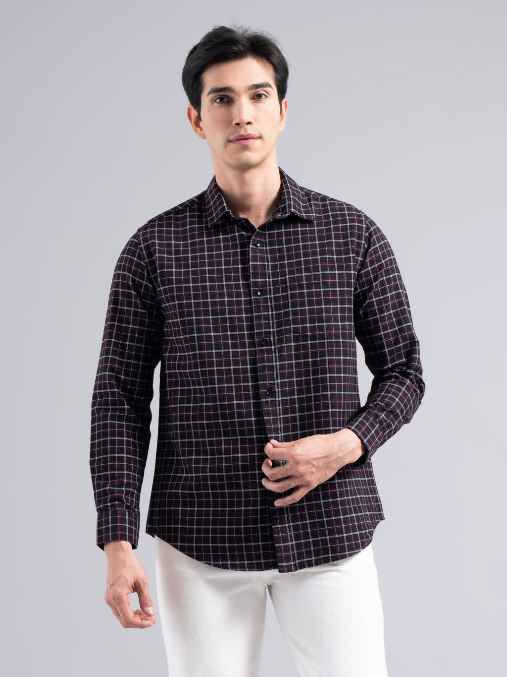 Classic Check Cotton Shirt – Maroon