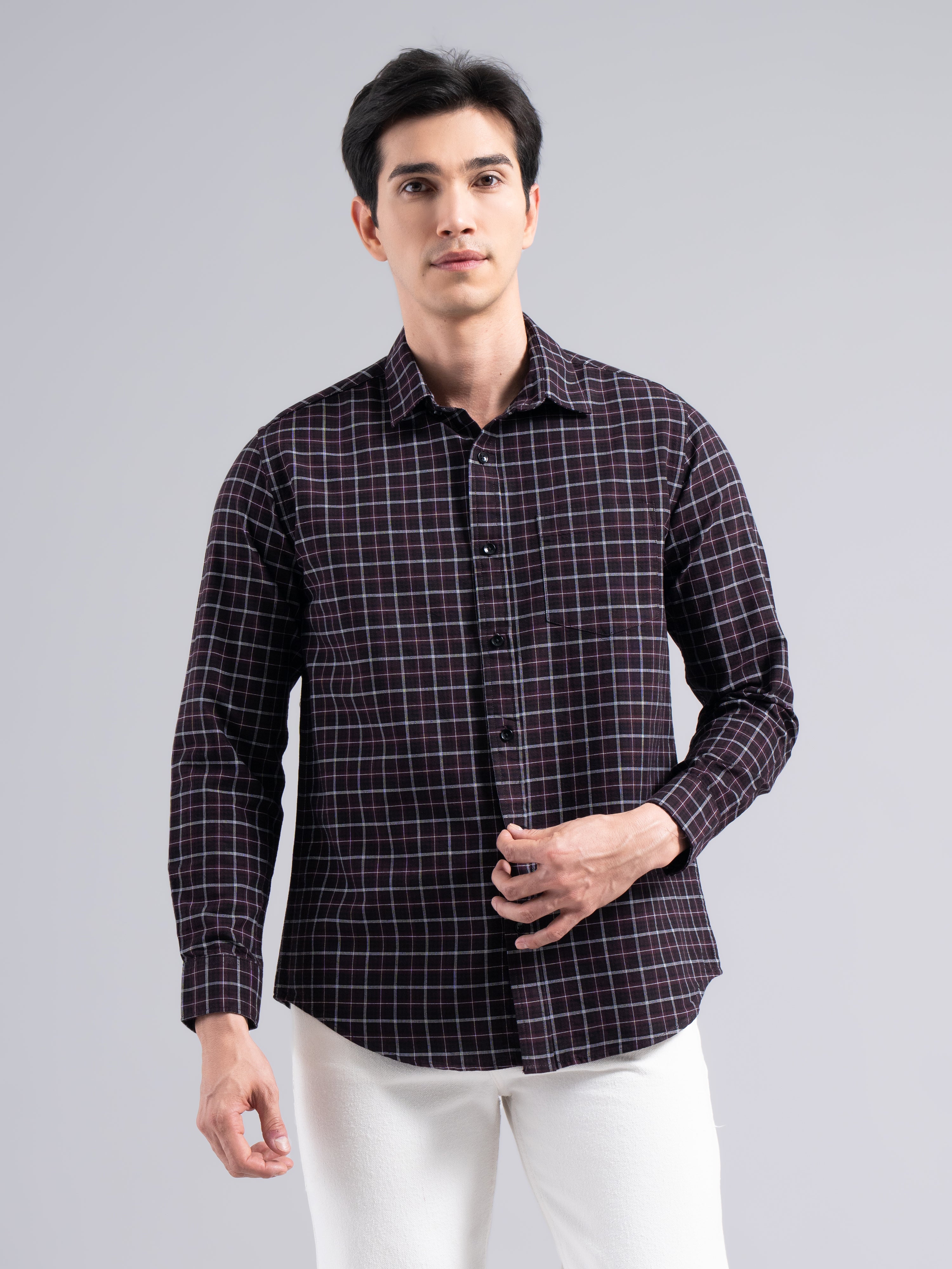Classic Check Cotton Shirt – Maroon