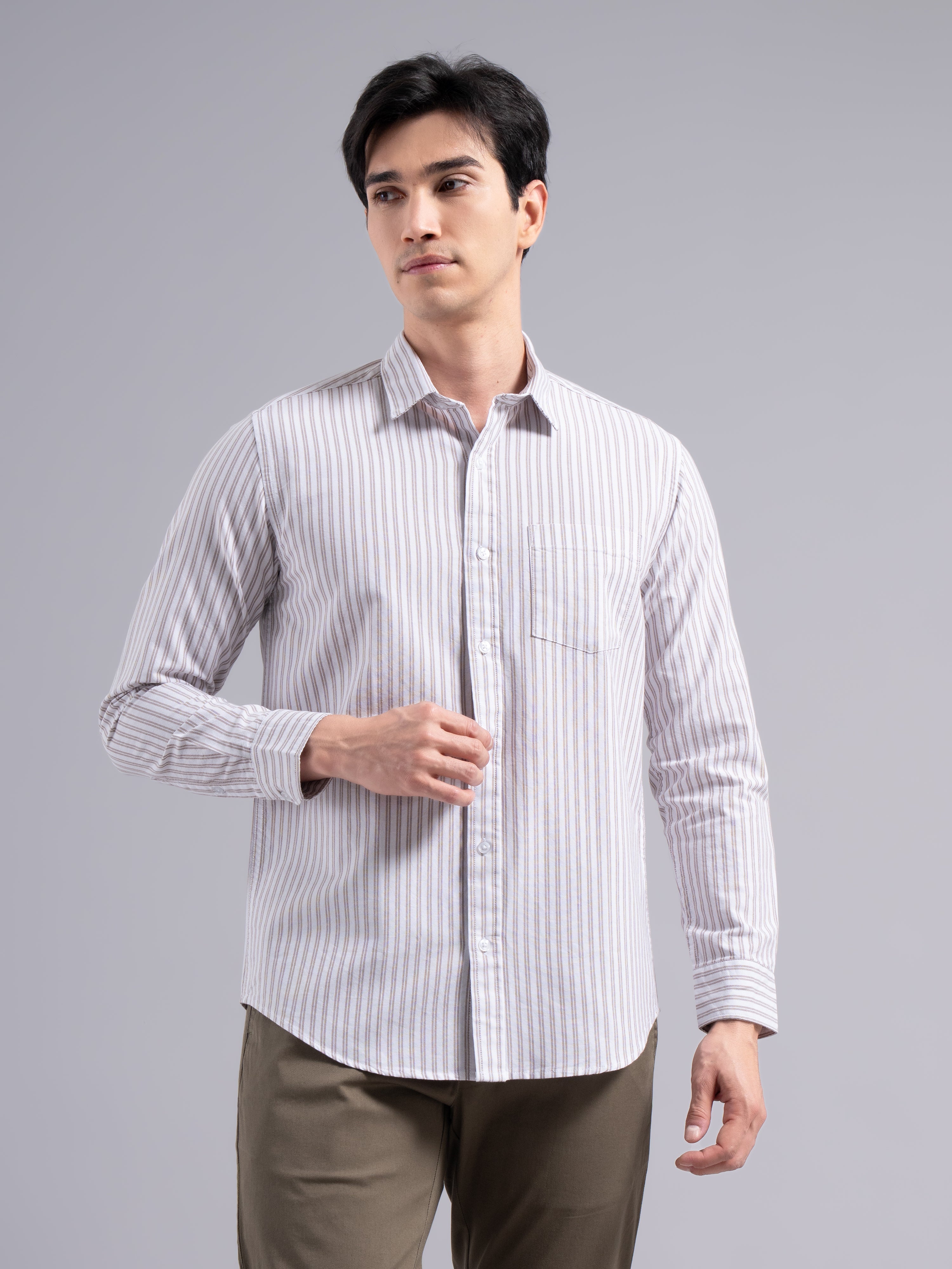 Double-Stripe Cotton Shirt – Maroon
