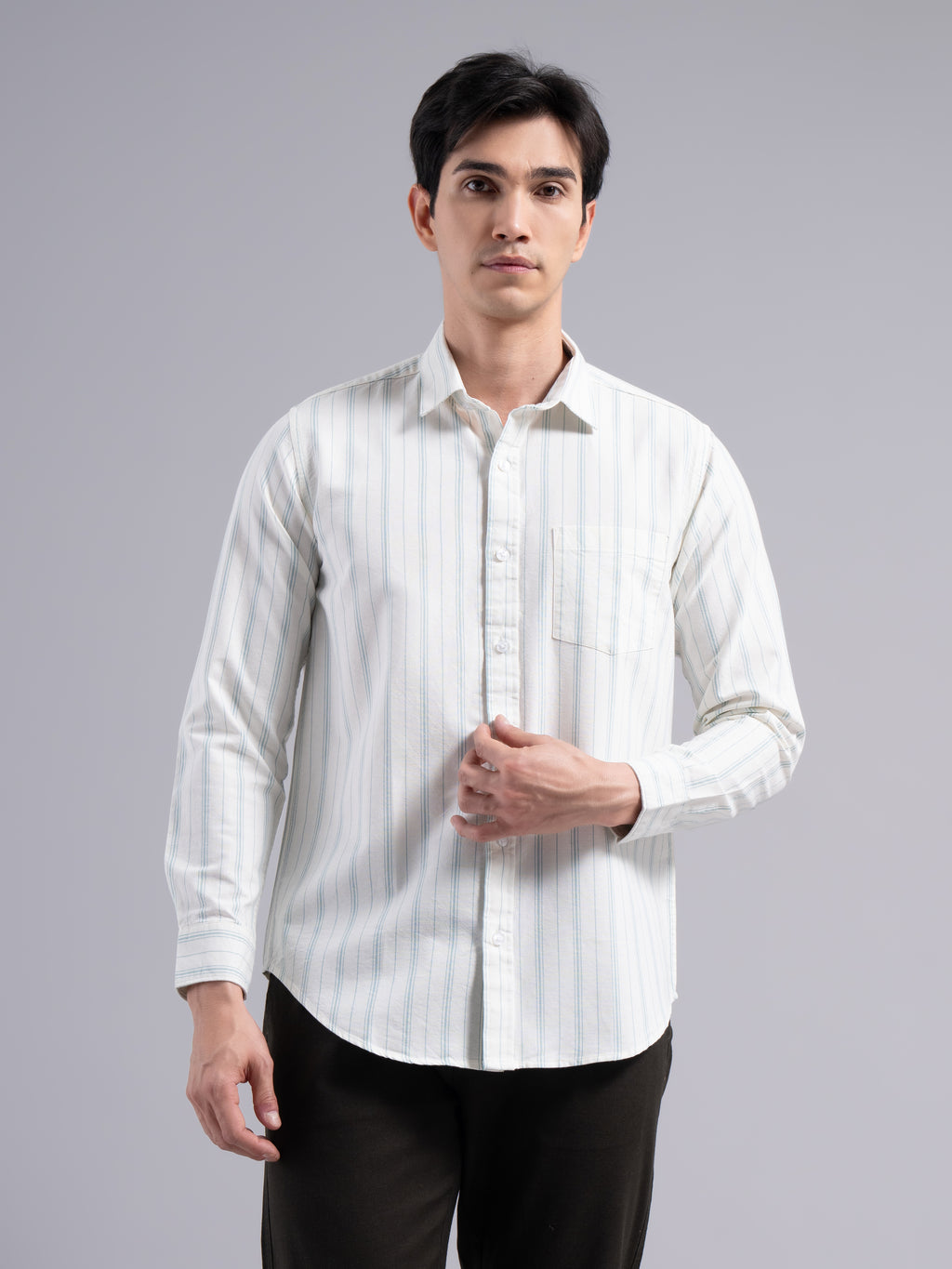 Classic Multi-Stripe Cotton Shirt – Blue