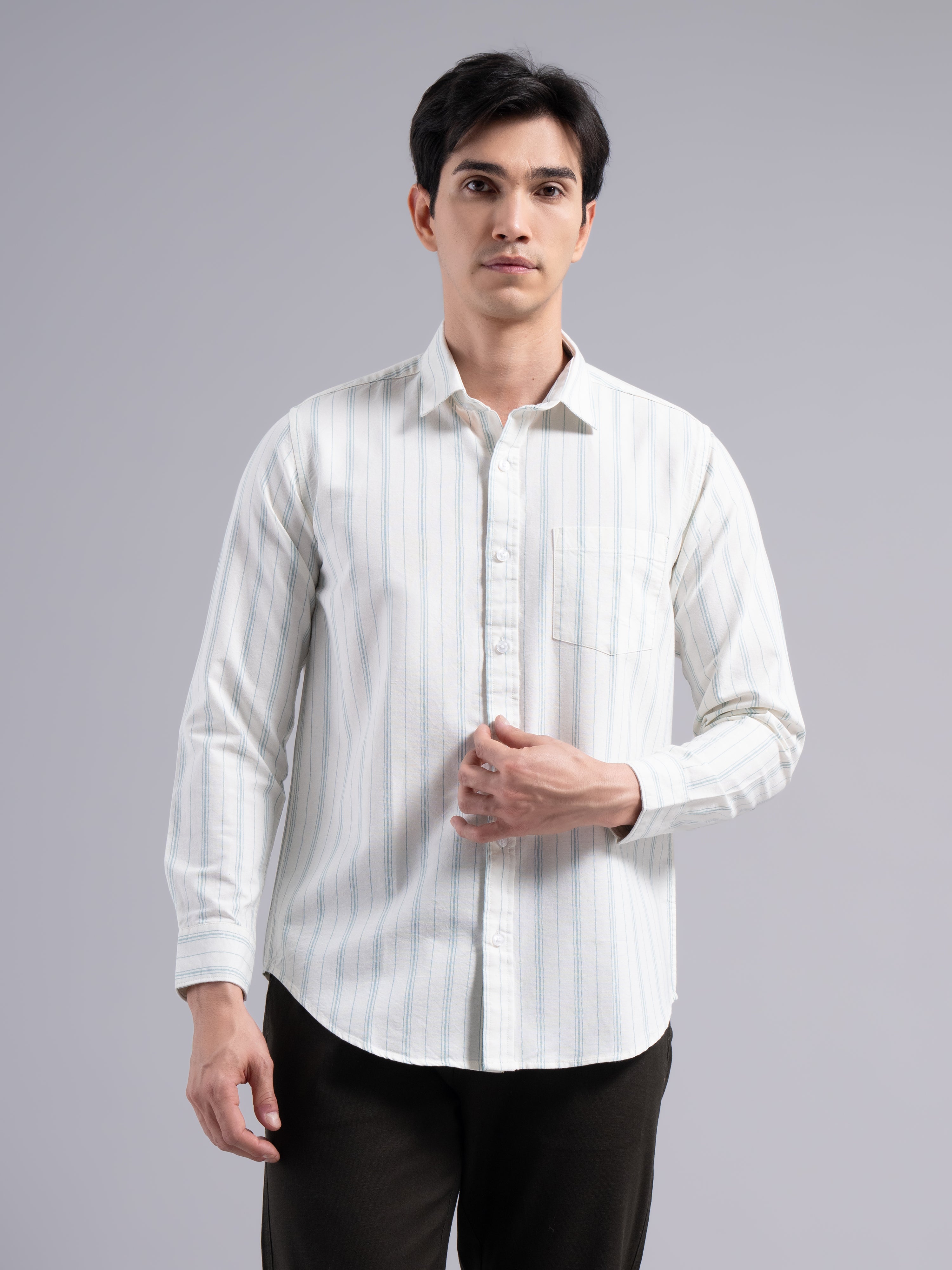 Classic Multi-Stripe Cotton Shirt – Blue