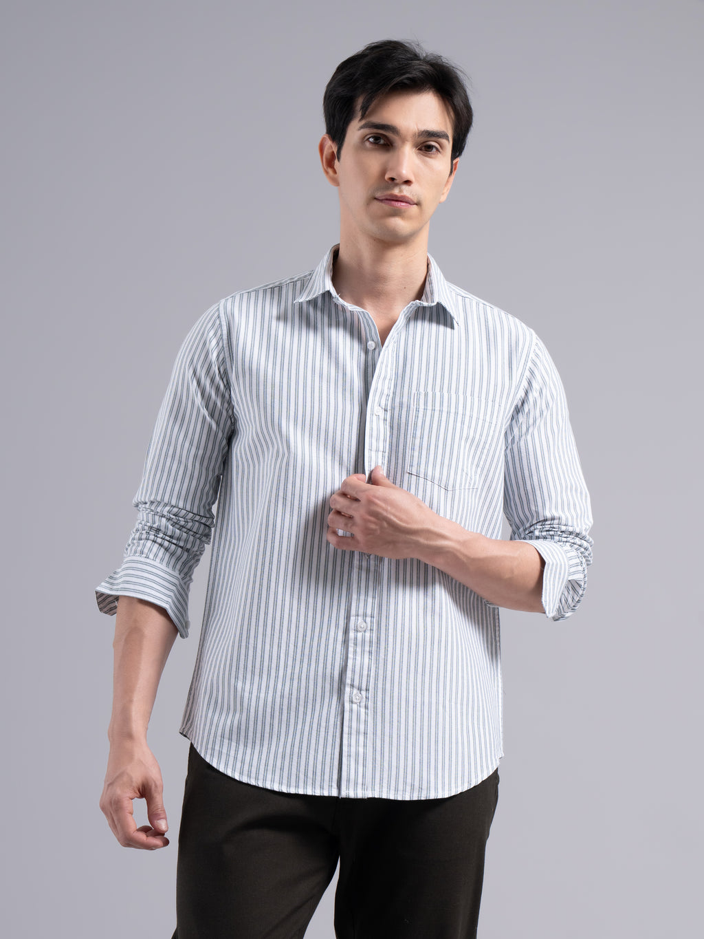 Double-Stripe Cotton Shirt – Blue