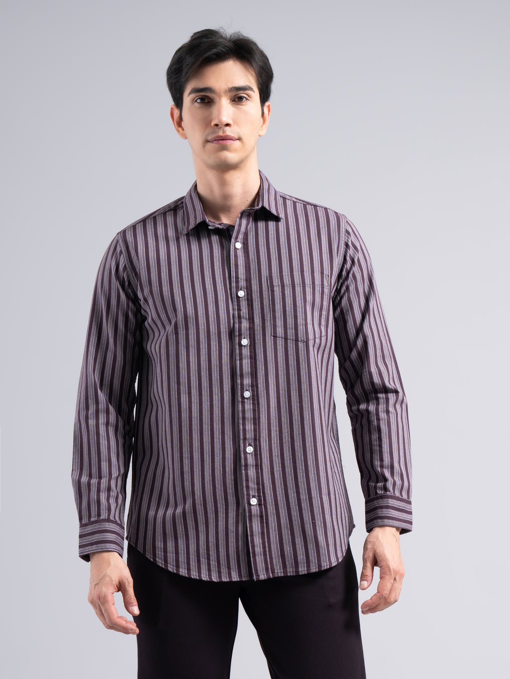Classic Pinstripe Cotton Shirt – Maroon