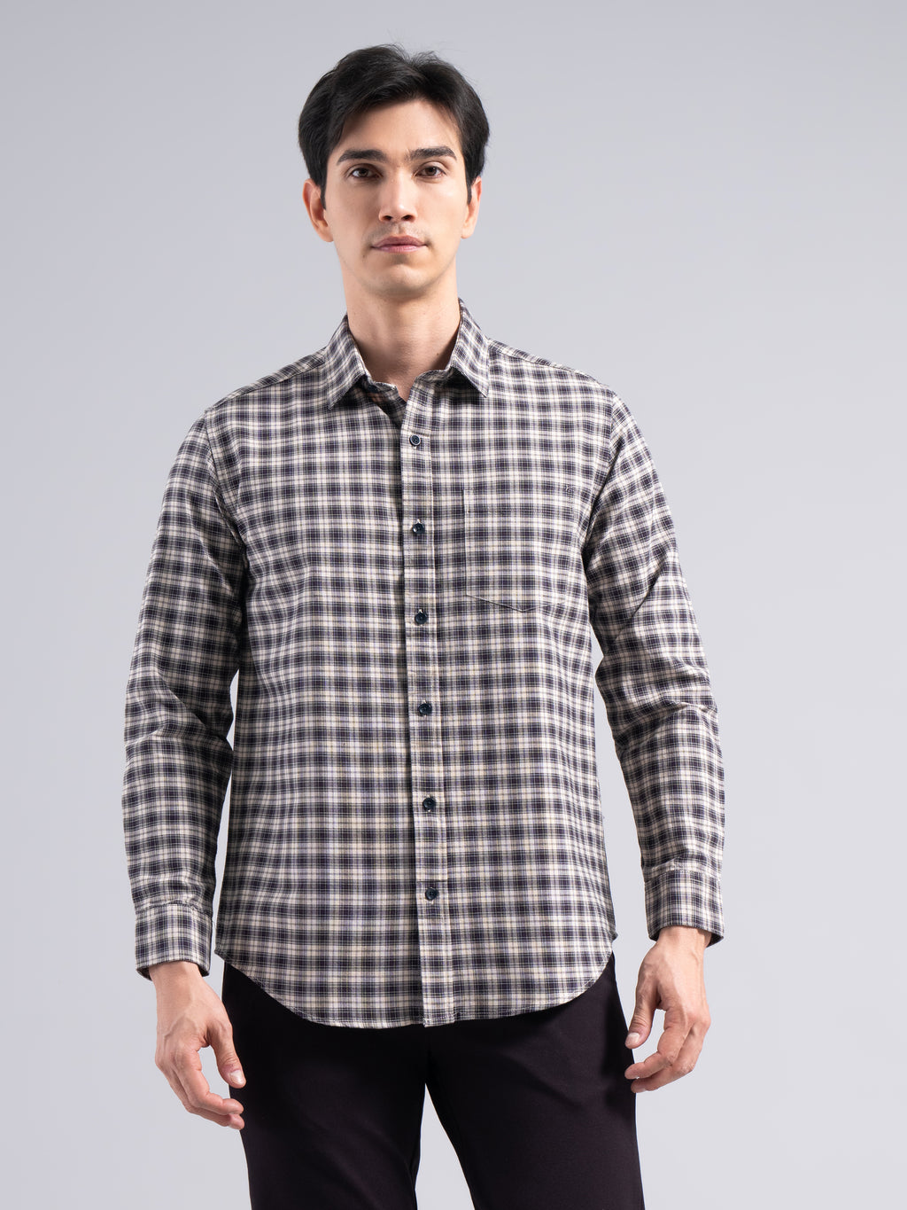 Small-Check Cotton Shirt – Black