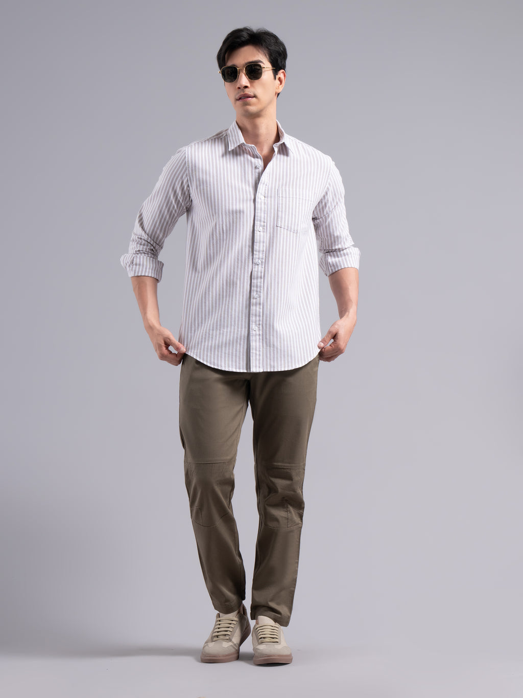 Double-Stripe Cotton Shirt – Maroon