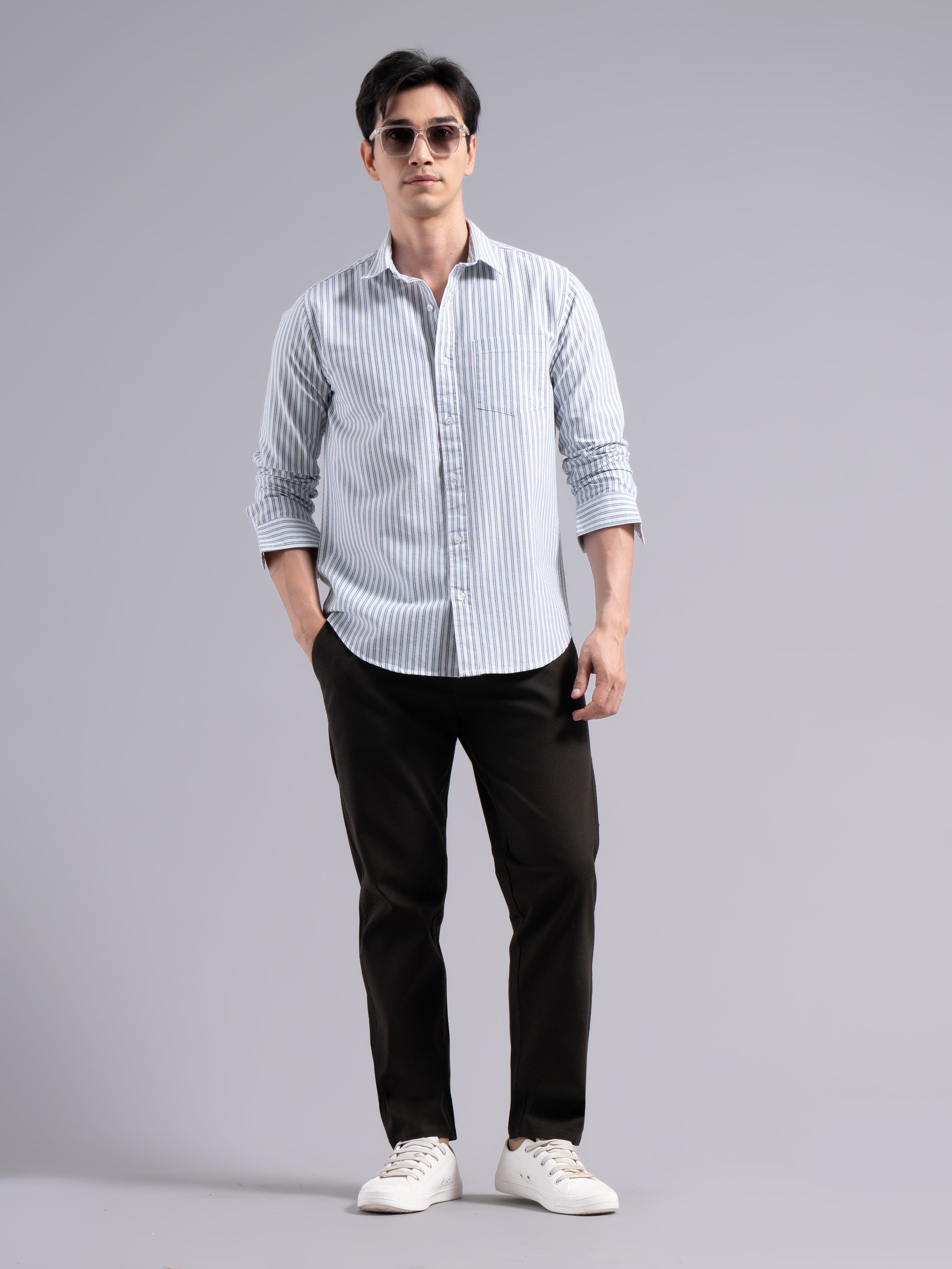 Double-Stripe Cotton Shirt – Blue