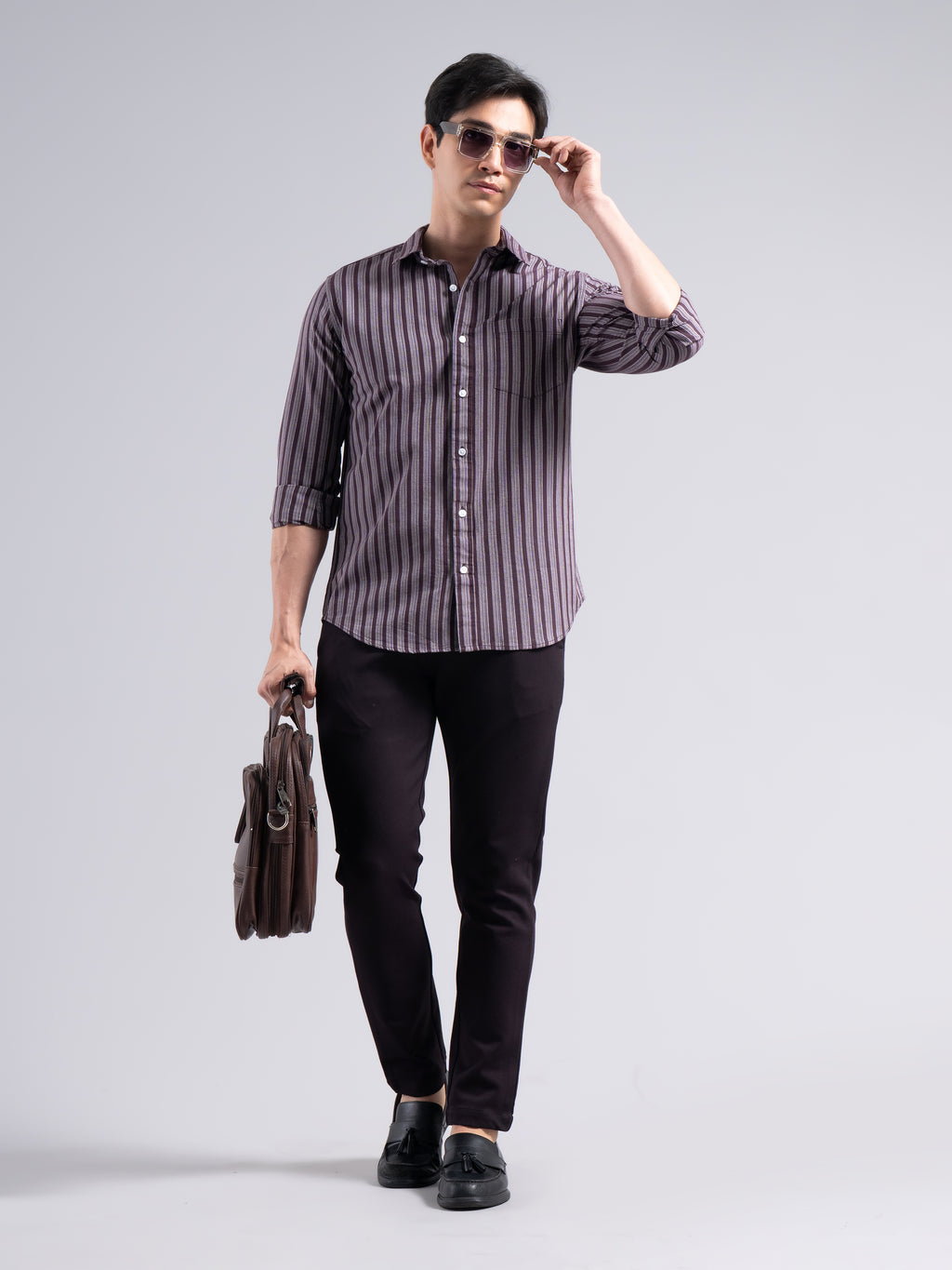 Classic Pinstripe Cotton Shirt – Maroon