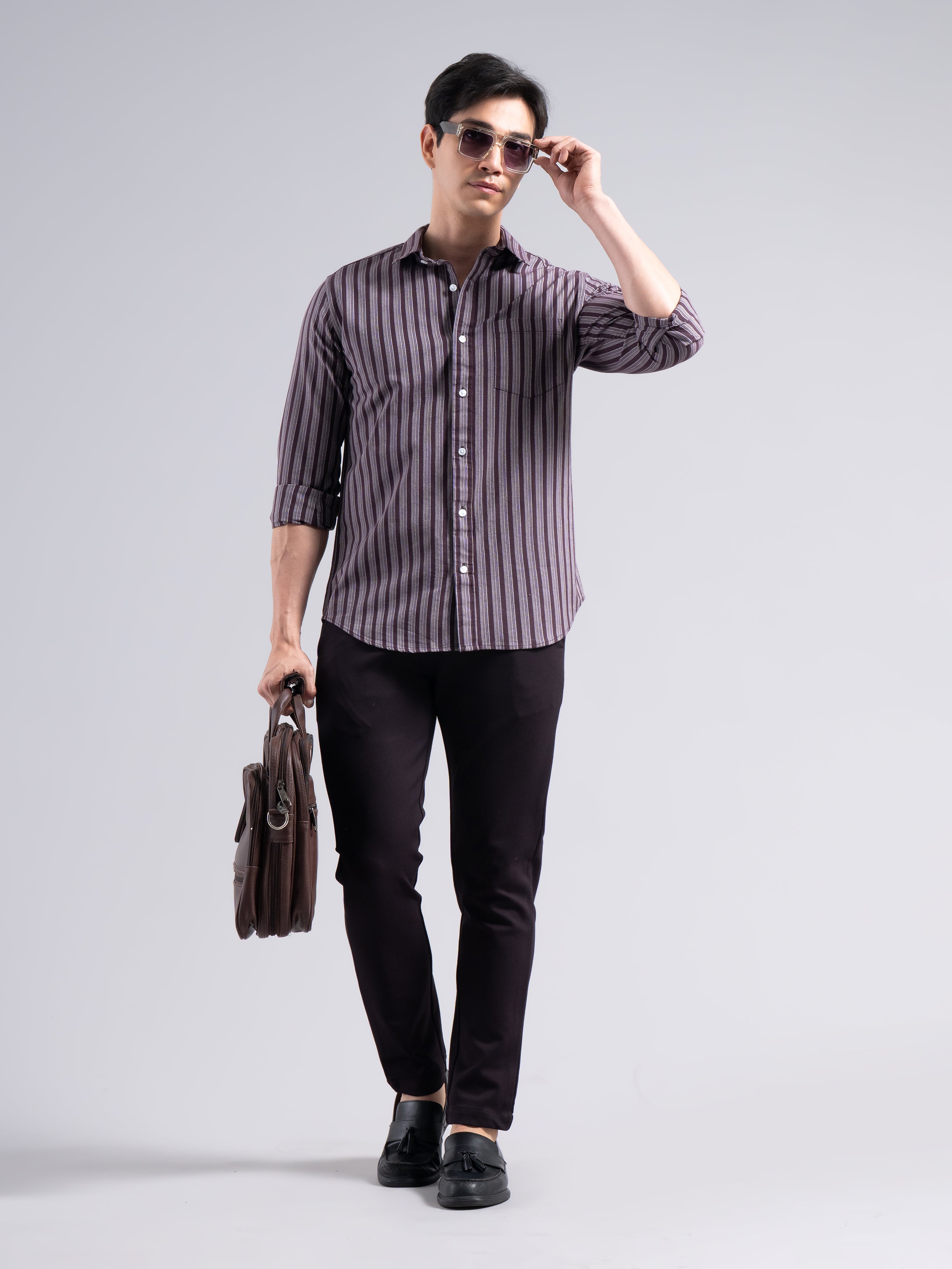 Classic Pinstripe Cotton Shirt – Maroon