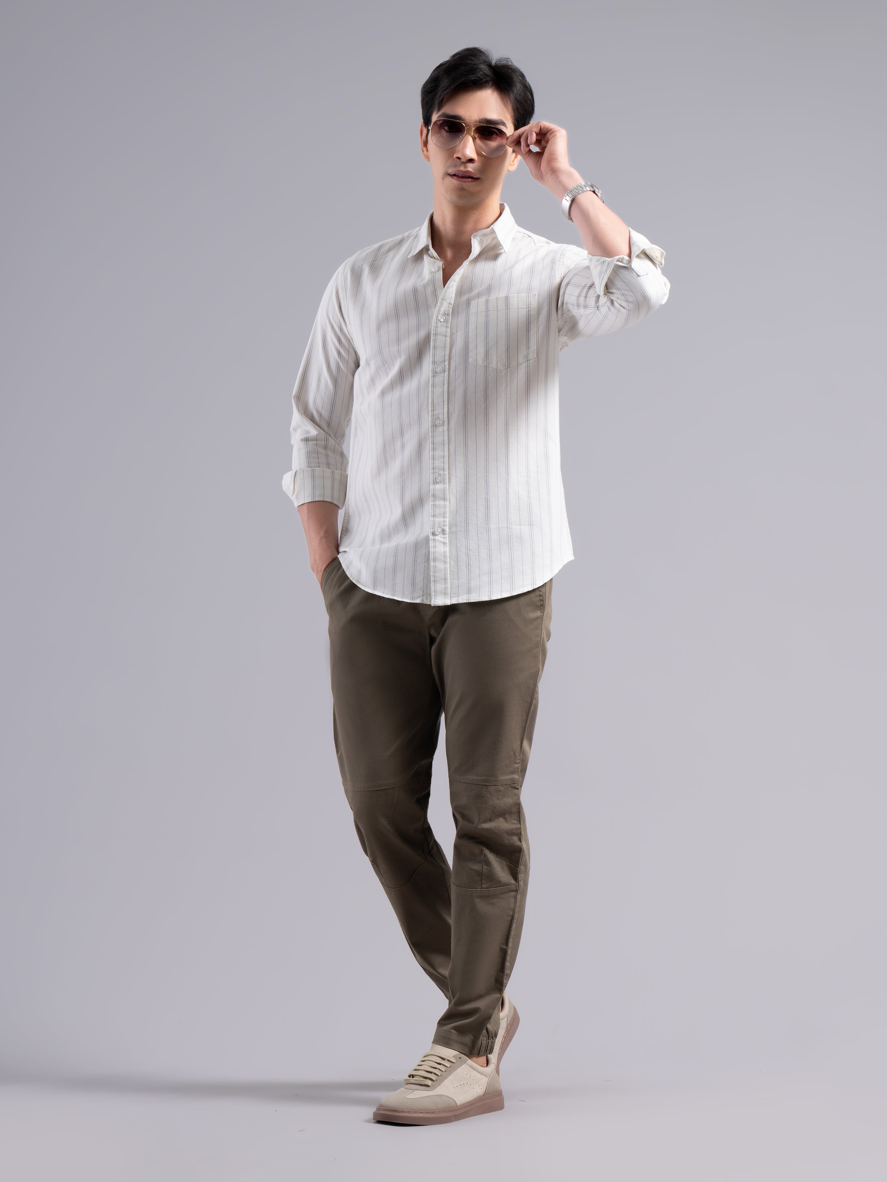 Classic Multi-Stripe Cotton Shirt – Grey