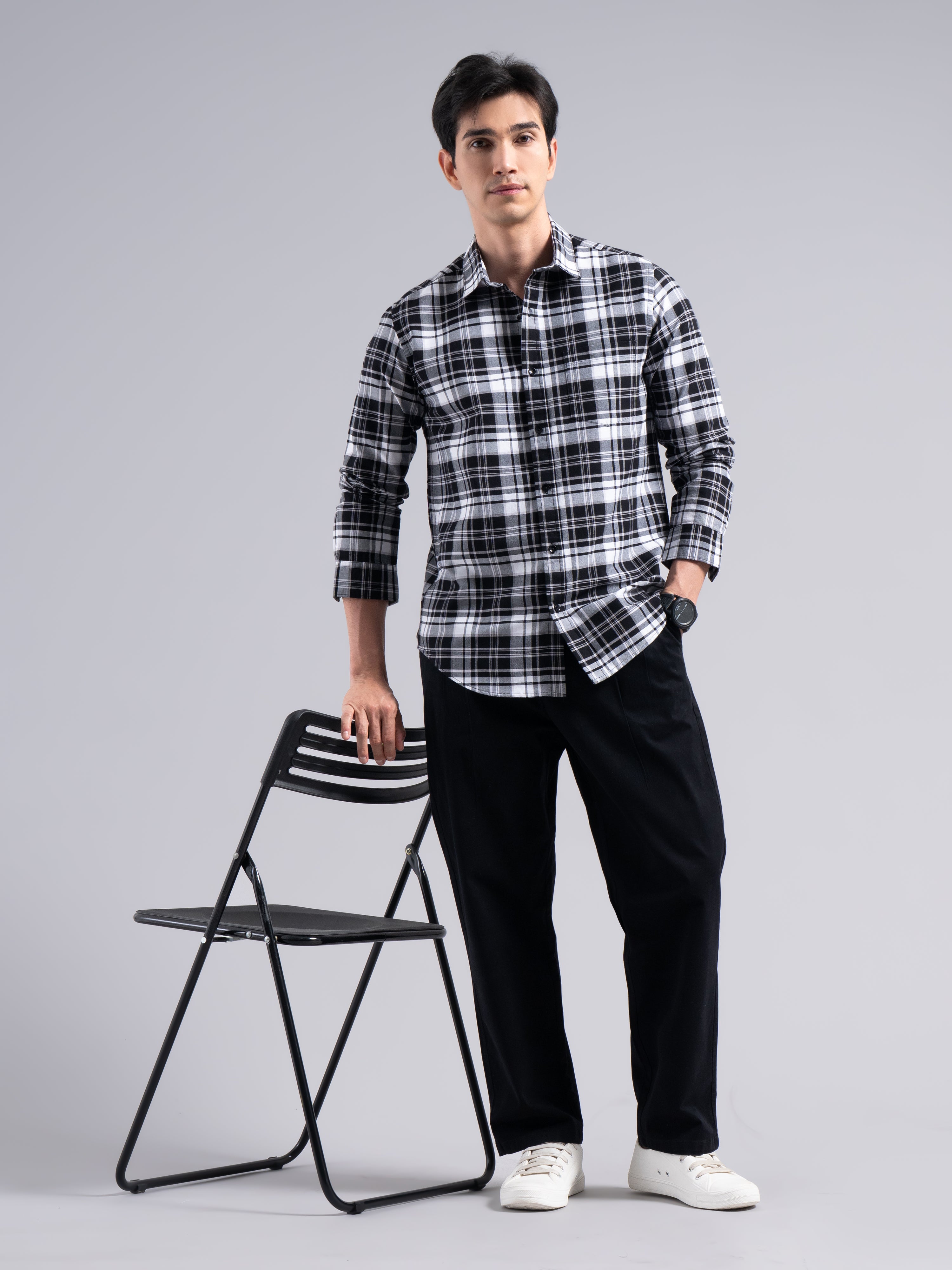 Big-Check Cotton Shirt – Black