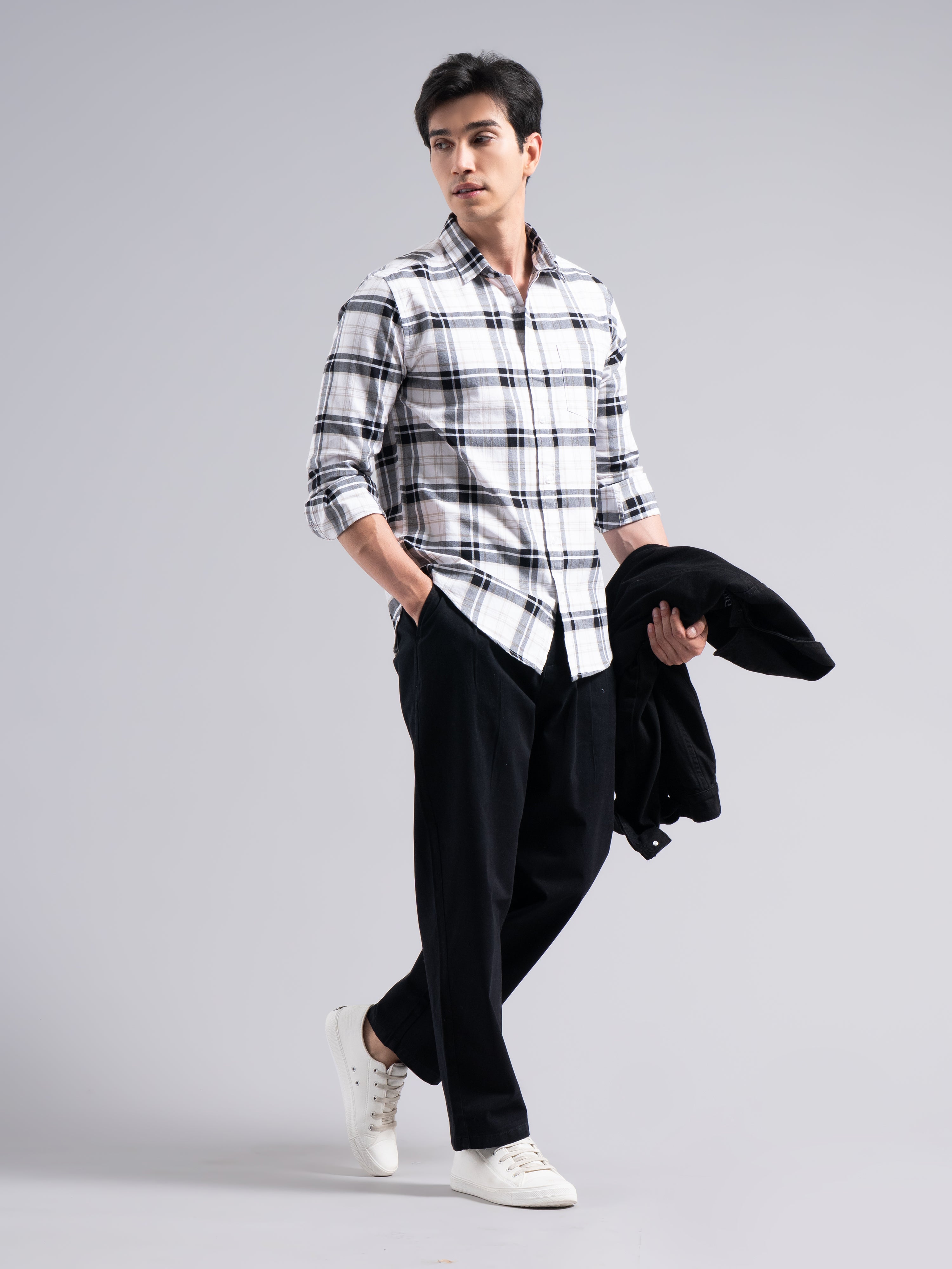 Big-Check Cotton Shirt – White