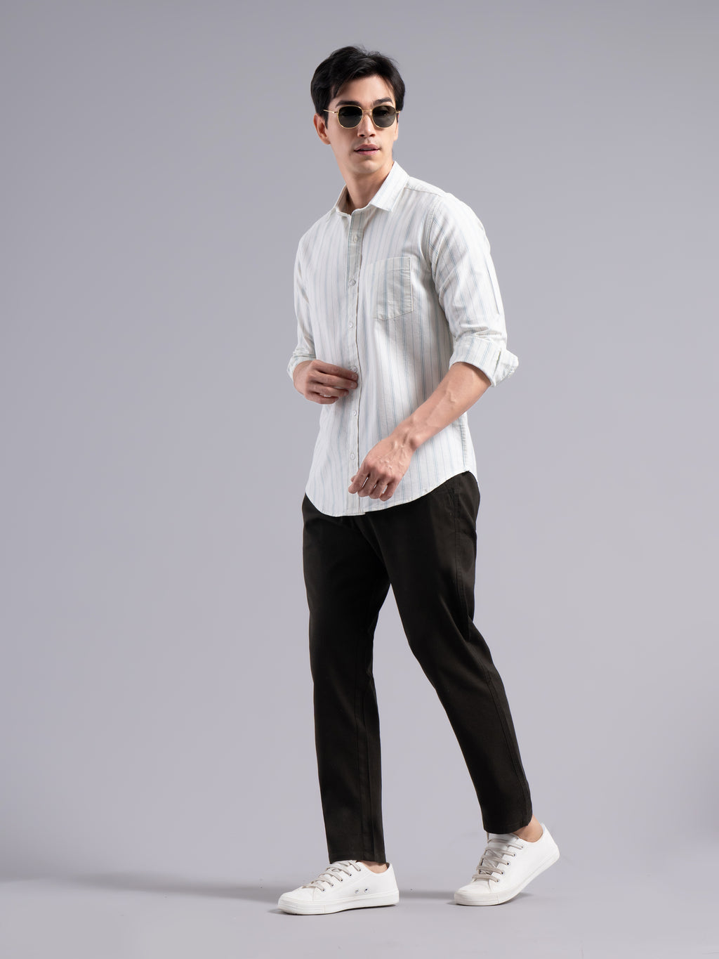 Classic Multi-Stripe Cotton Shirt – Blue