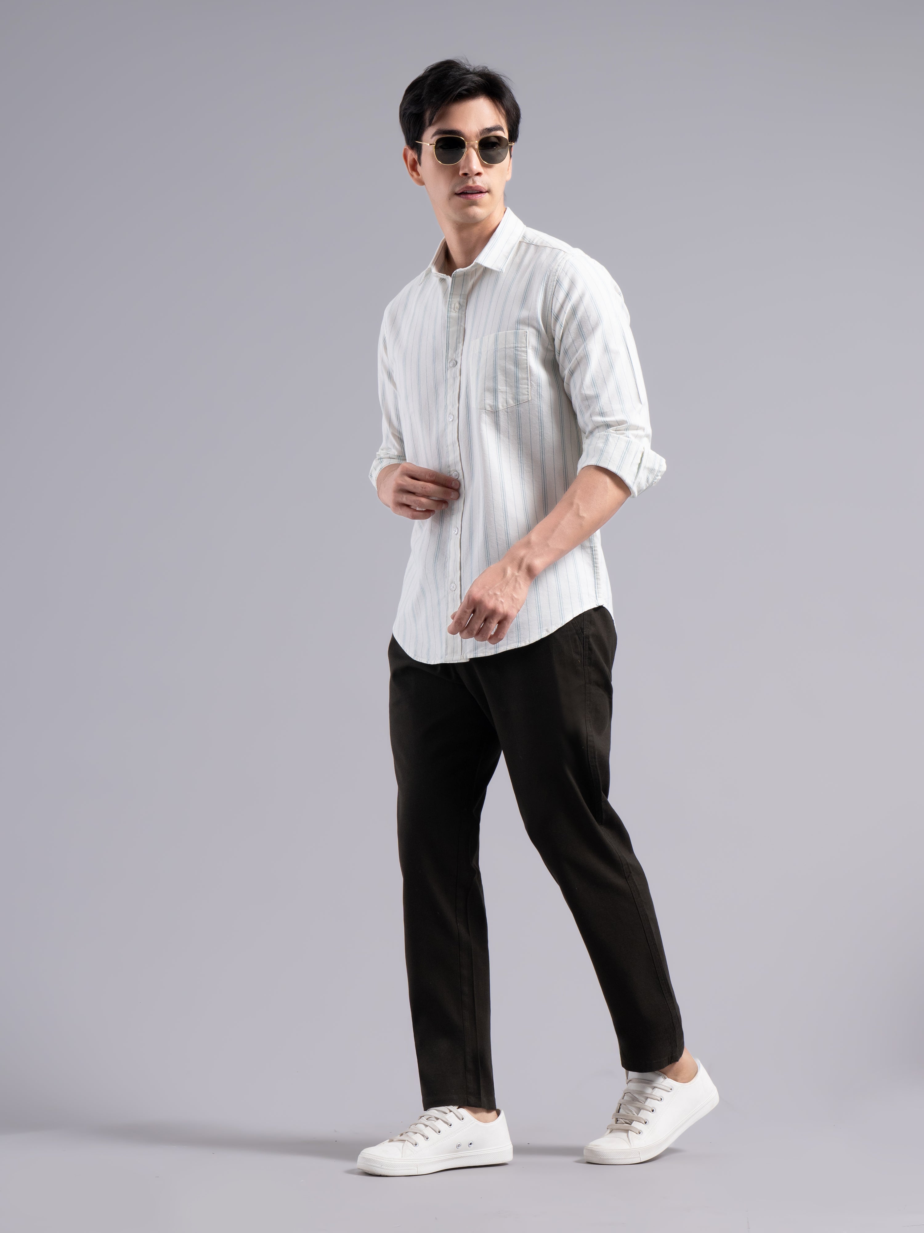 Classic Multi-Stripe Cotton Shirt – Blue