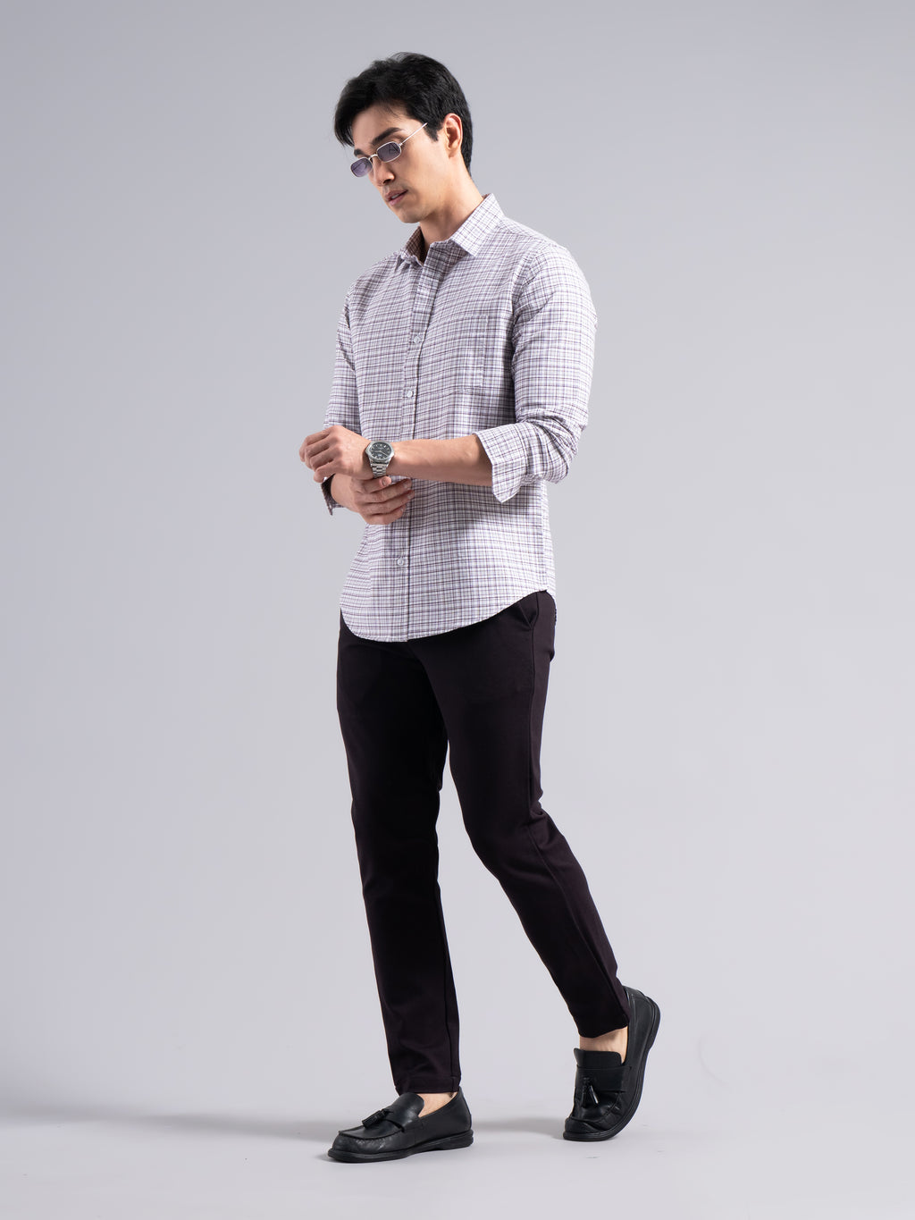 Soft Pastel-Check Cotton Shirt – Purple