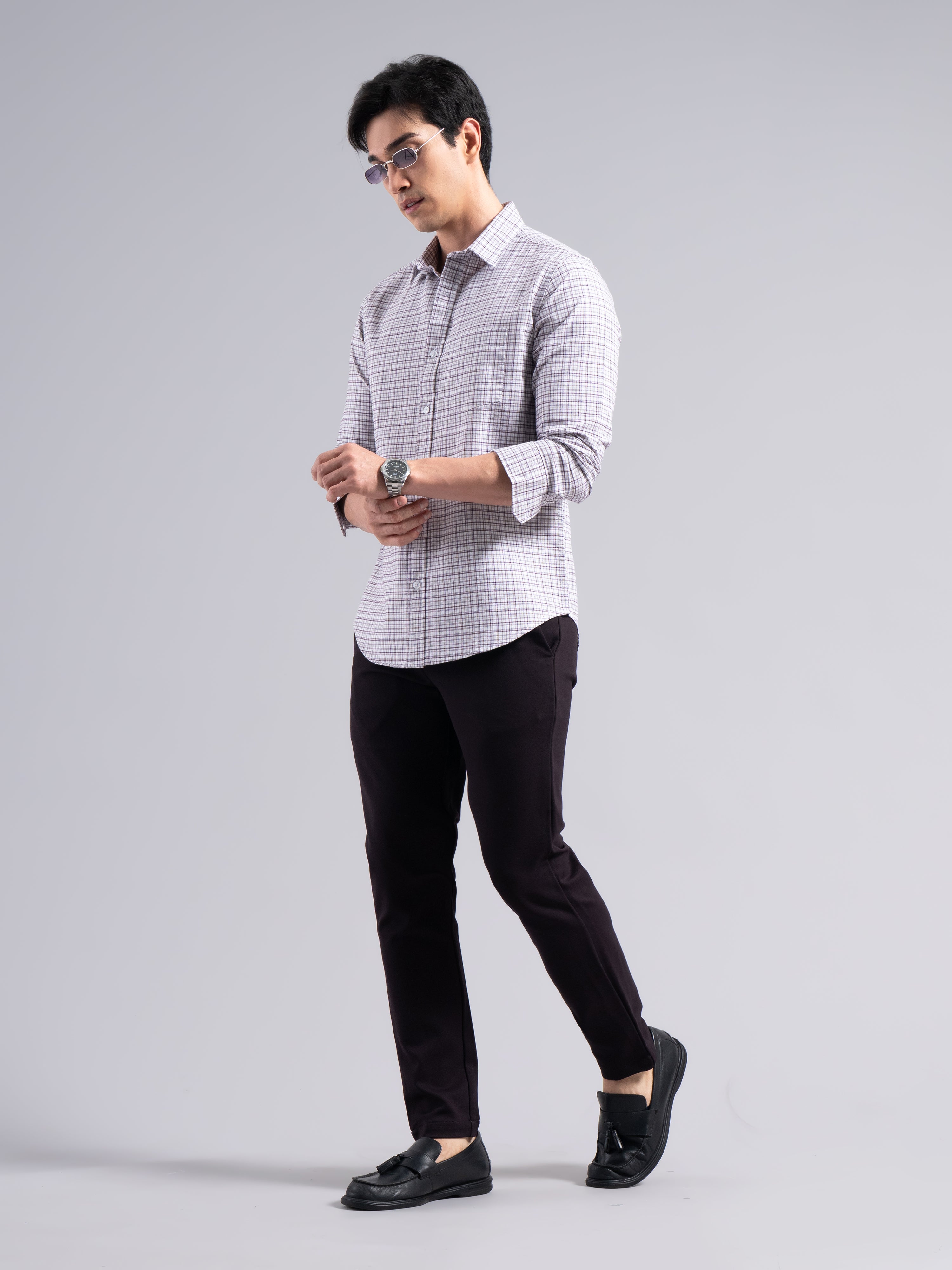 Soft Pastel-Check Cotton Shirt – Purple